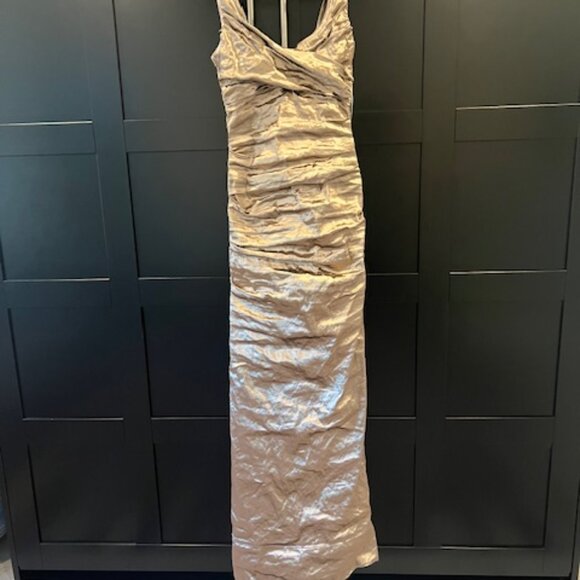 Nicole Miller Ruched Evening Gown, Size 8, Champaign color - Picture 1 of 9